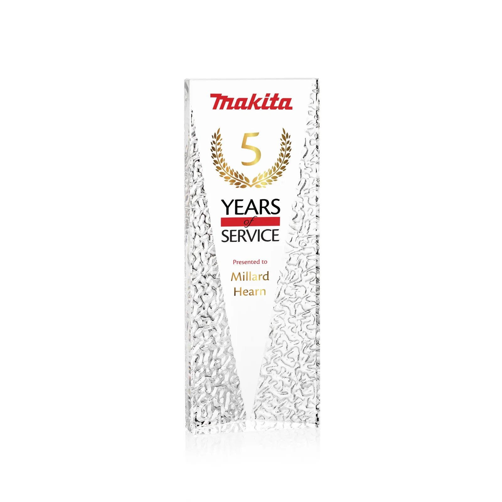 Custom Optical Crystal Tower Award with Textured Sides, awards for team milestone celebrations