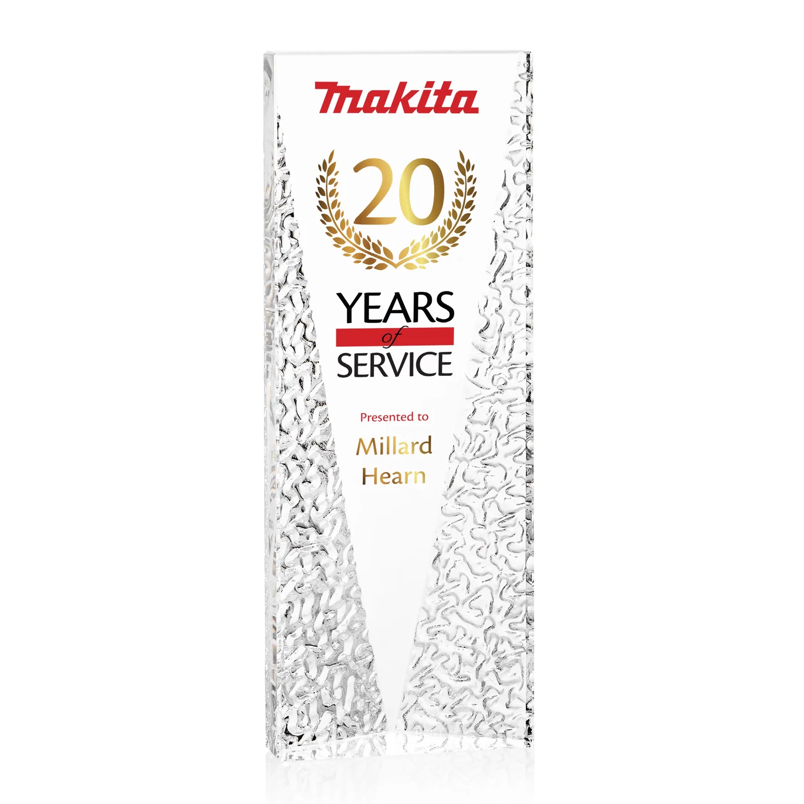 Custom Optical Crystal Tower Award with Textured Sides, awards for graduation ceremonies