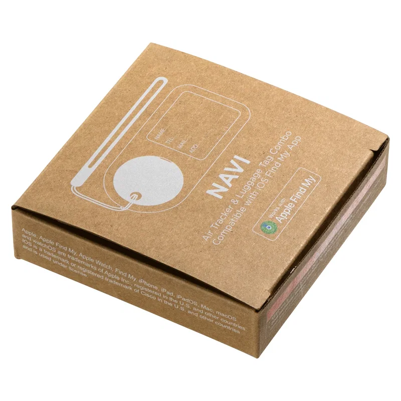 Retail packaging for the Navi Air Tracker and luggage tag combo, front of box