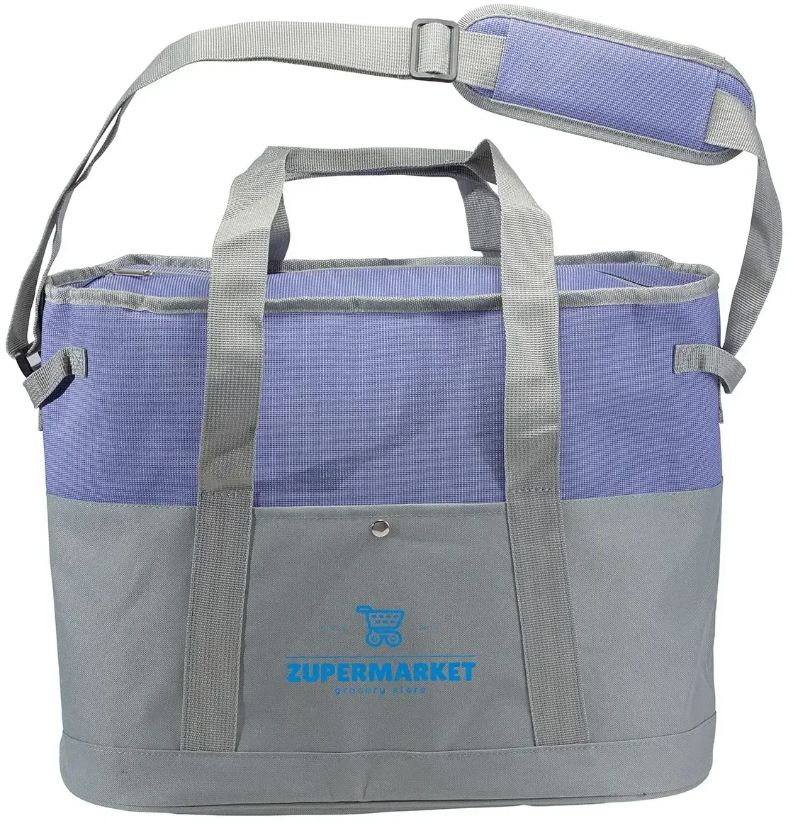 Promotional 24-can cooler tote side profile with shoulder strap