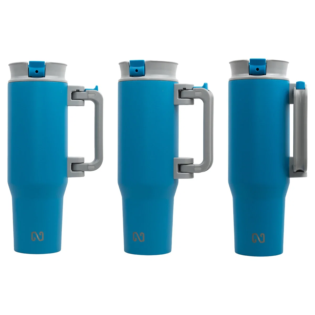 Side profile of the custom NAYAD Genesis 40 oz Mug with its foldable handle folded down