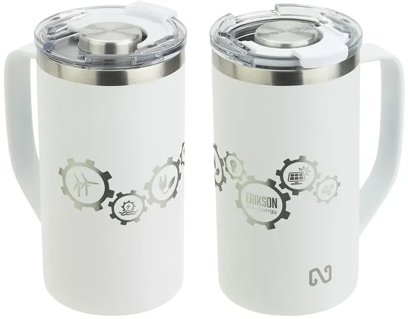 Custom logo NAYAD Metro 20 oz steel mug, Tritan lid close-up