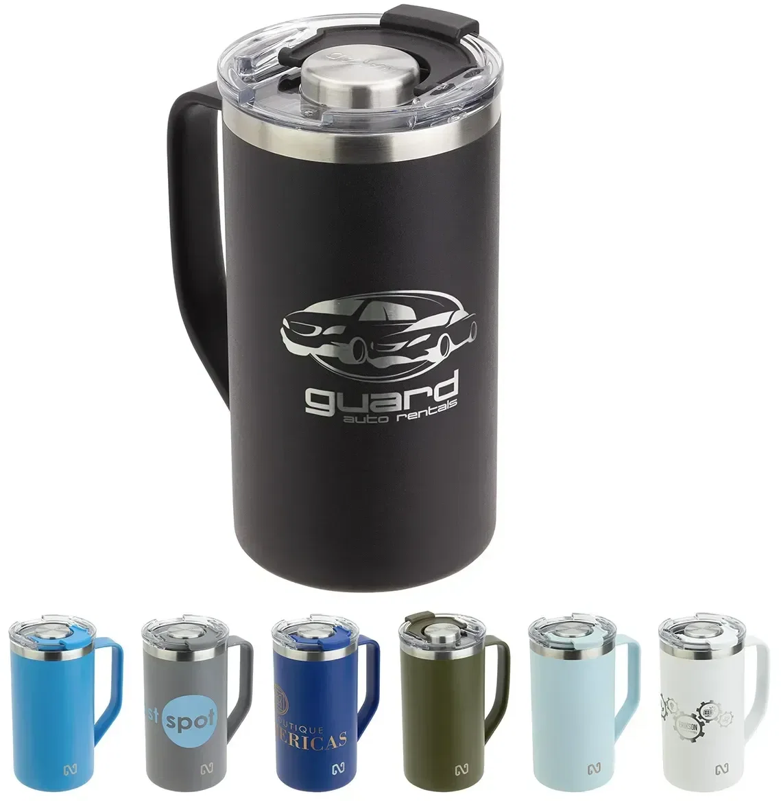 NAYAD Metro Tritan-lid 20 oz steel mug, custom branded promotional stainless steel drinkware, front view