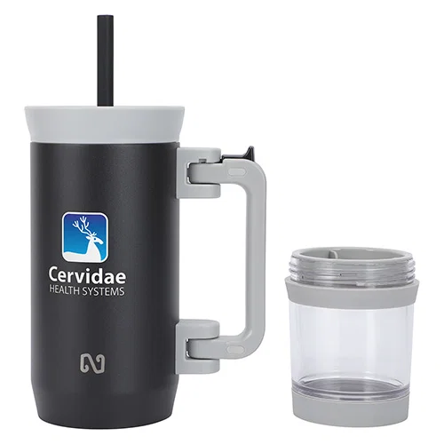 NAYAD Quest 23 oz travel mug with custom logo, front view