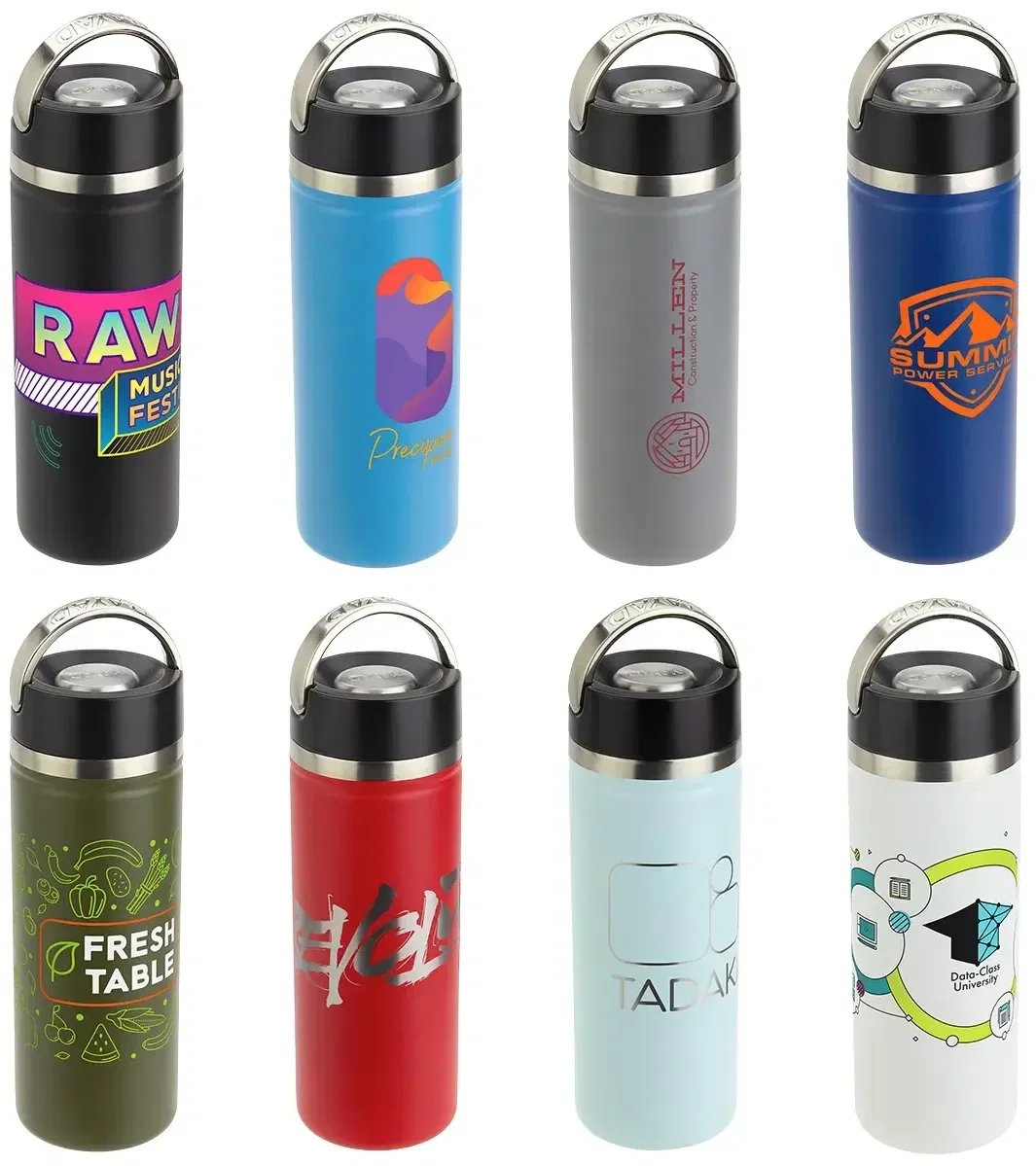 NAYAD Roamer 18 oz wide-mouth vacuum bottle with custom logo, front view of branded stainless bottle