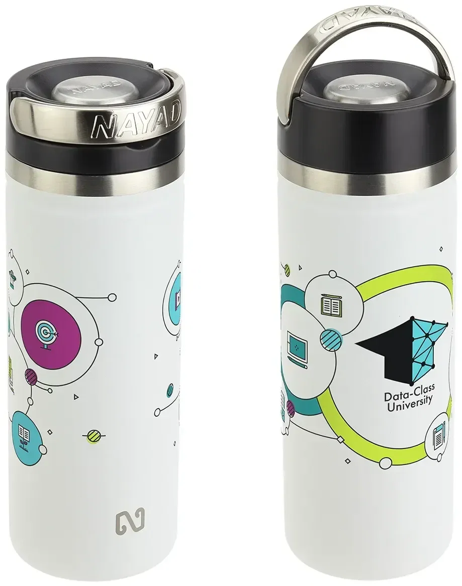 Close-up of the wide-mouth lid on the custom NAYAD Roamer vacuum bottle