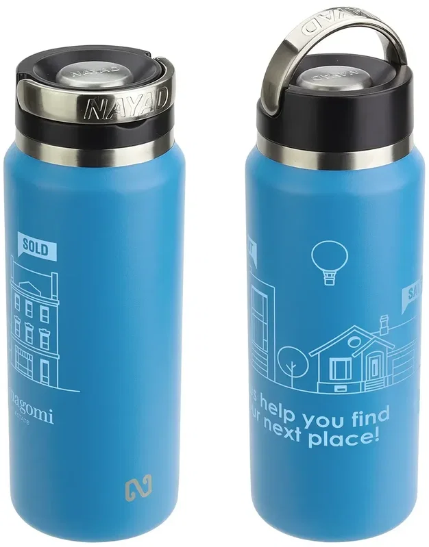 Custom NAYAD Roamer 26 oz bottle angled view of the branded body