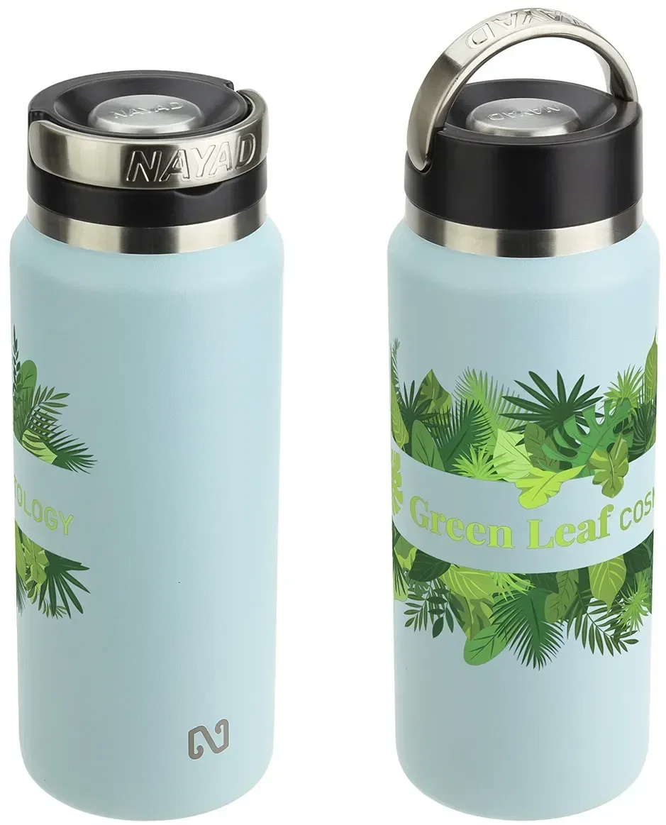 Branded NAYAD Roamer stainless steel water bottle side profile, promotional 26 oz drinkware