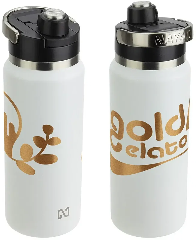 custom NAYAD Traveler twist-top bottle colorways, branded steel water bottles lineup