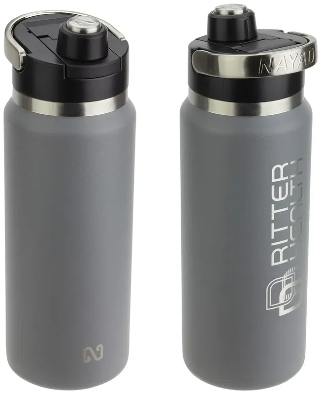 custom NAYAD Traveler steel bottle back view with logo, insulated 26 oz bottle