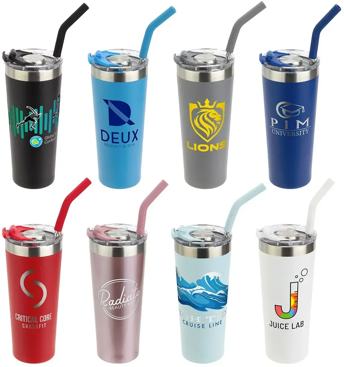 NAYAD Trouper Steel Tumbler with Straw 22 oz, custom branded tumbler front view with logo