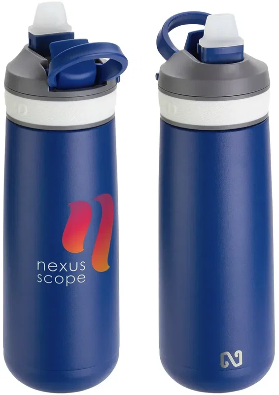 Custom logo NAYAD Vive 23 oz bottle, flip-top straw spout close-up