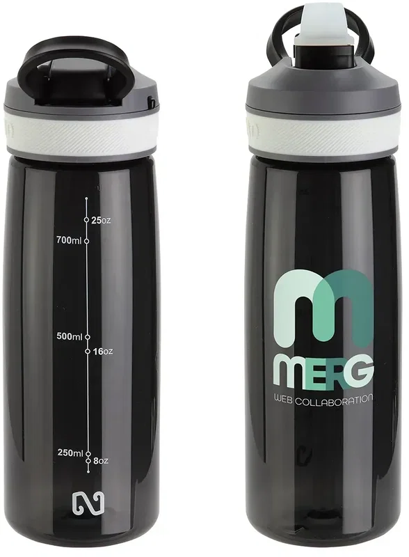 custom NAYAD Vive water bottle with straw lid flipped open, branded 27 oz Tritan body