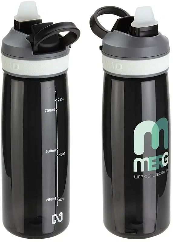 NAYAD Vive branded straw-lid bottle, close-up of flip-top lid and carry handle
