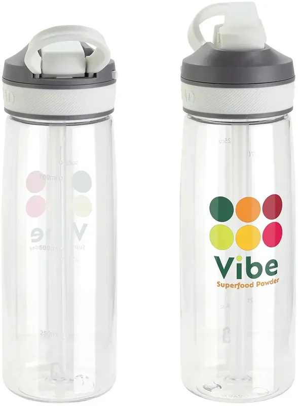 NAYAD Vive branded water bottle, close-up of logo imprint area on Tritan body