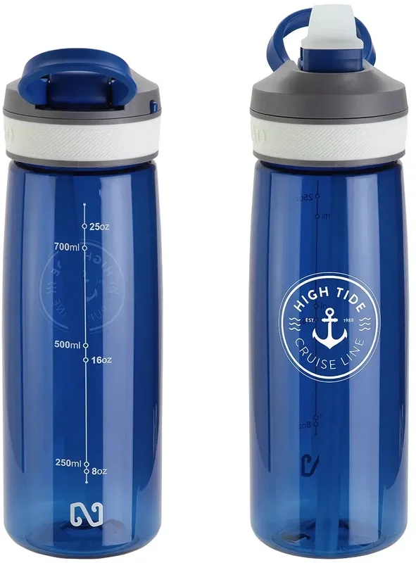 NAYAD Vive branded Tritan bottle back view with measurement markings and logo
