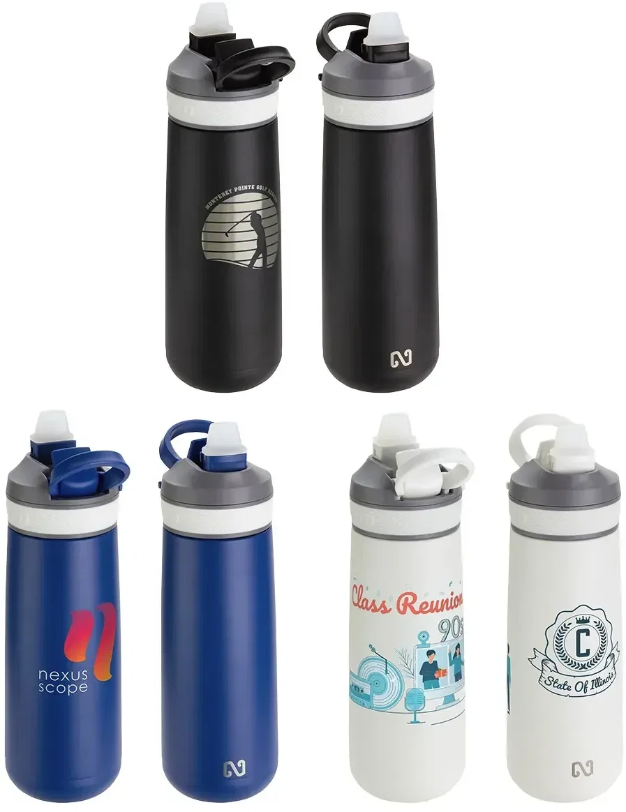 NAYAD Vive leak-proof 23 oz steel bottle, custom branded promotional water bottle, front view