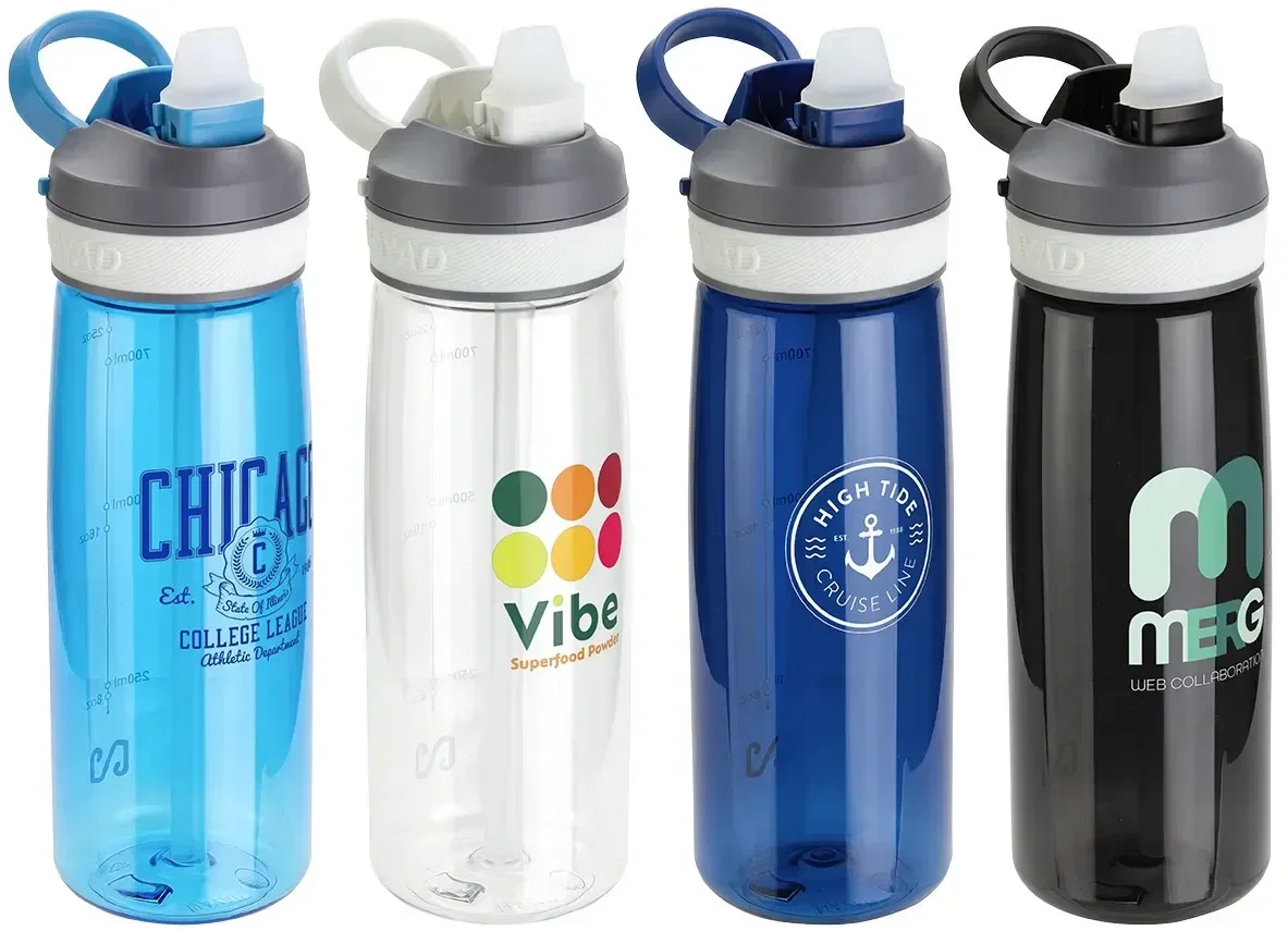 NAYAD Vive Tritan Straw-Lid Bottle 27 oz, custom branded water bottle front view with logo