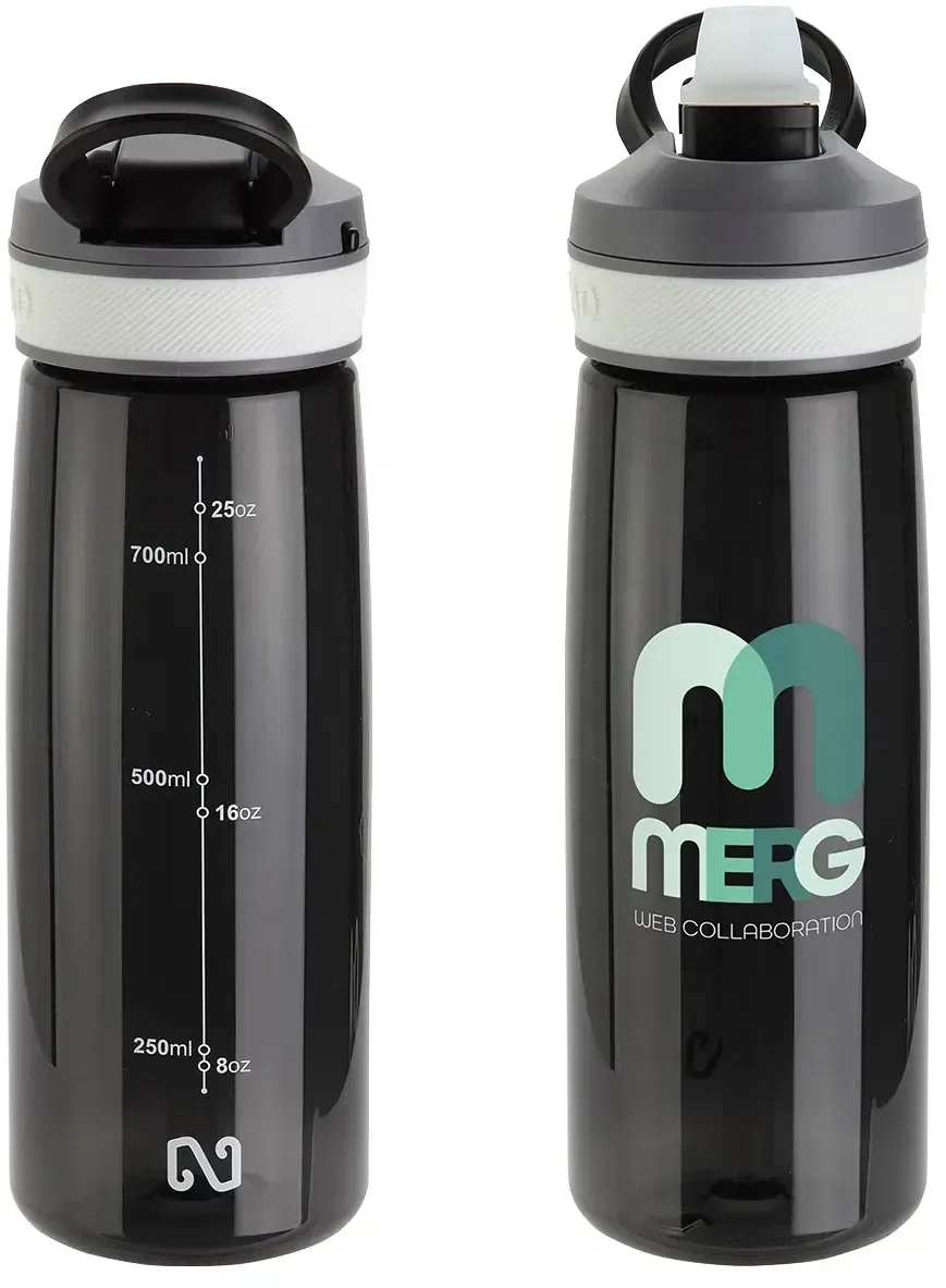 custom NAYAD Vive water bottle with straw lid flipped open, branded 27 oz Tritan body