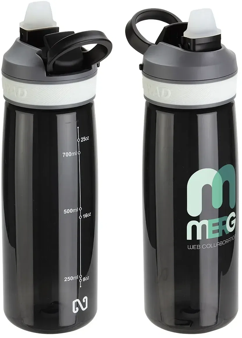 NAYAD Vive branded straw-lid bottle, close-up of flip-top lid and carry handle