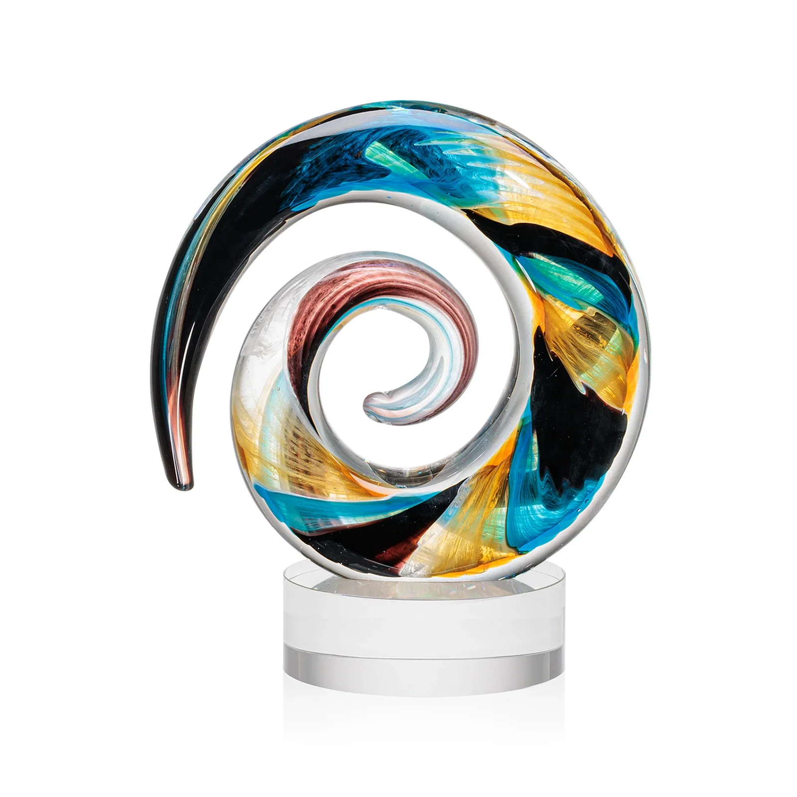 Personalized Seashell-Shaped Art Glass Award, Aqua, Amber and Burgundy Swirl for retirement presentations