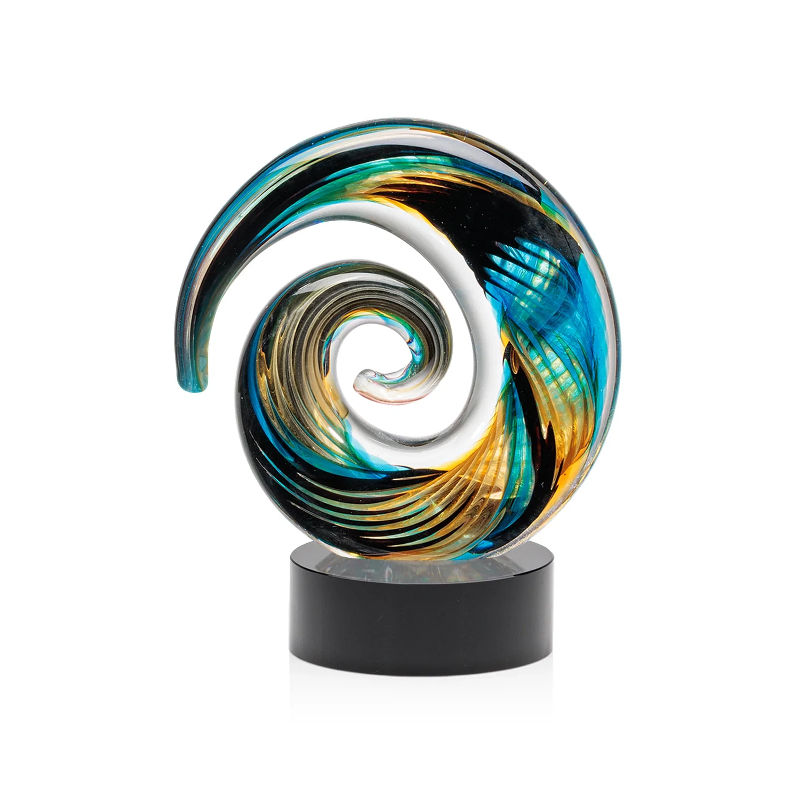 Personalized Seashell-Shaped Art Glass Award, Aqua, Amber and Burgundy Swirl for graduation ceremonies