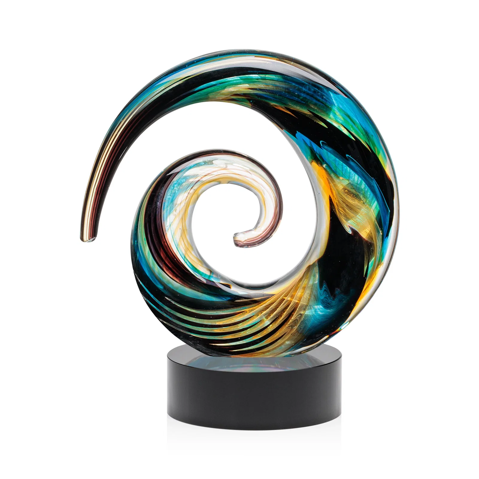 Personalized Seashell-Shaped Art Glass Award, Aqua, Amber and Burgundy Swirl for volunteer appreciation