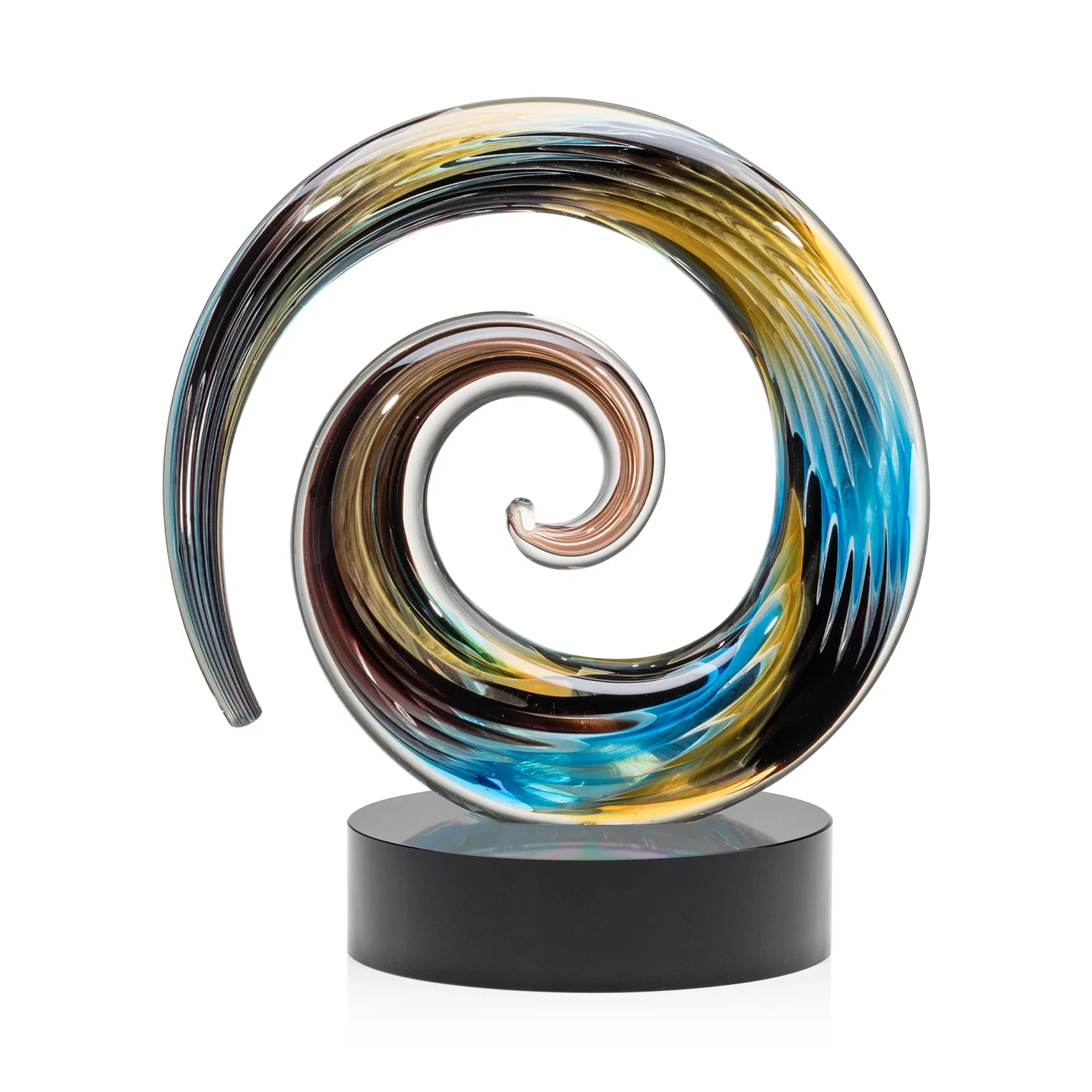 Personalized Seashell-Shaped Art Glass Award, Aqua, Amber and Burgundy Swirl for dealer and partner awards