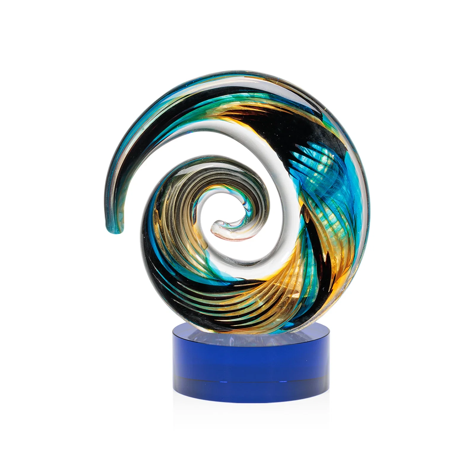 Personalized Seashell-Shaped Art Glass Award, Aqua, Amber and Burgundy Swirl for company anniversary events