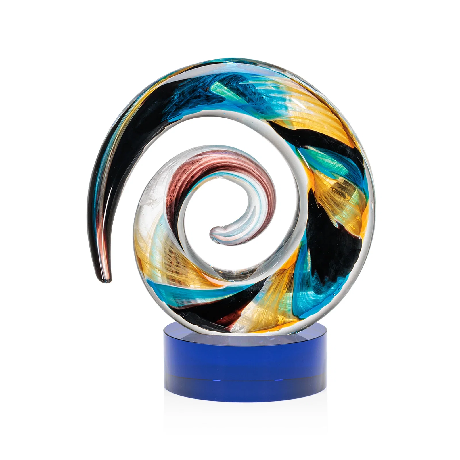 Promotional Seashell-Shaped Art Glass Award, Aqua, Amber and Burgundy Swirl for employee recognition