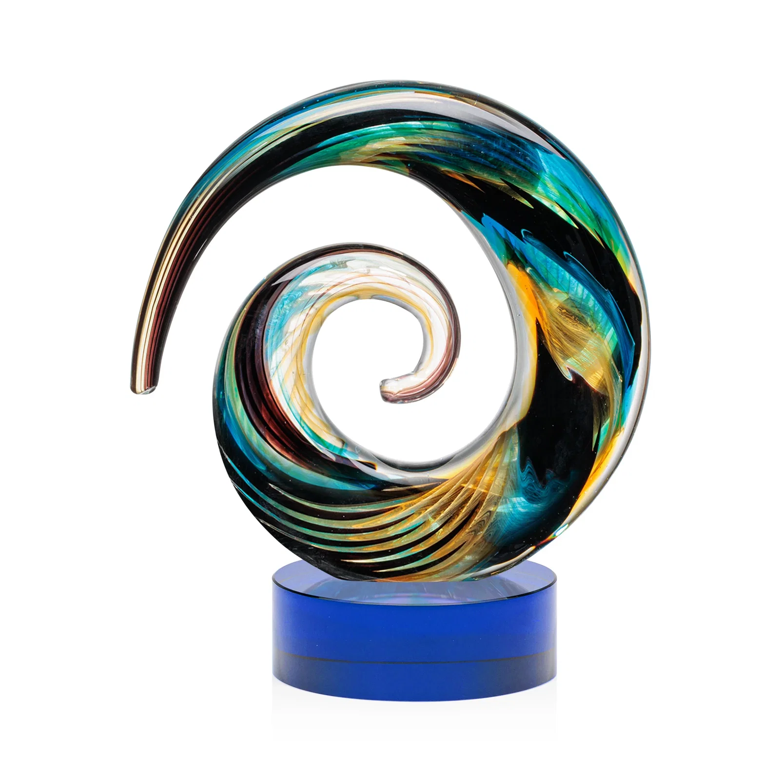 Promotional Seashell-Shaped Art Glass Award, Aqua, Amber and Burgundy Swirl for corporate award ceremonies