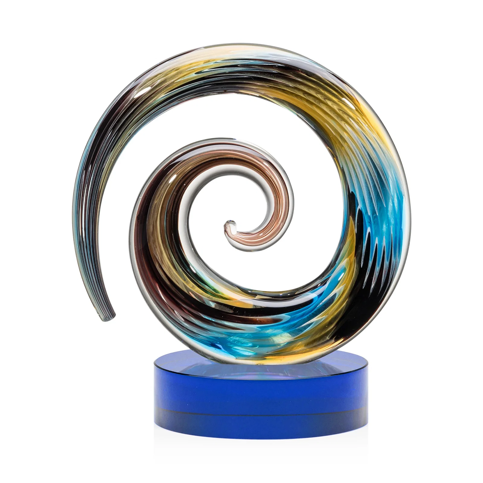 Promotional Seashell-Shaped Art Glass Award, Aqua, Amber and Burgundy Swirl for service anniversary gifts
