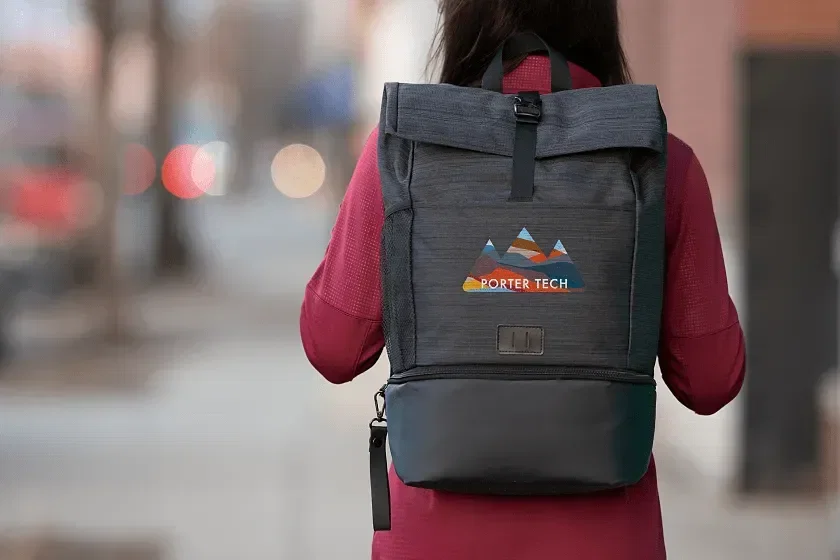 NBN Whitby 15" Computer Backpack with Insulated Cooler being worn