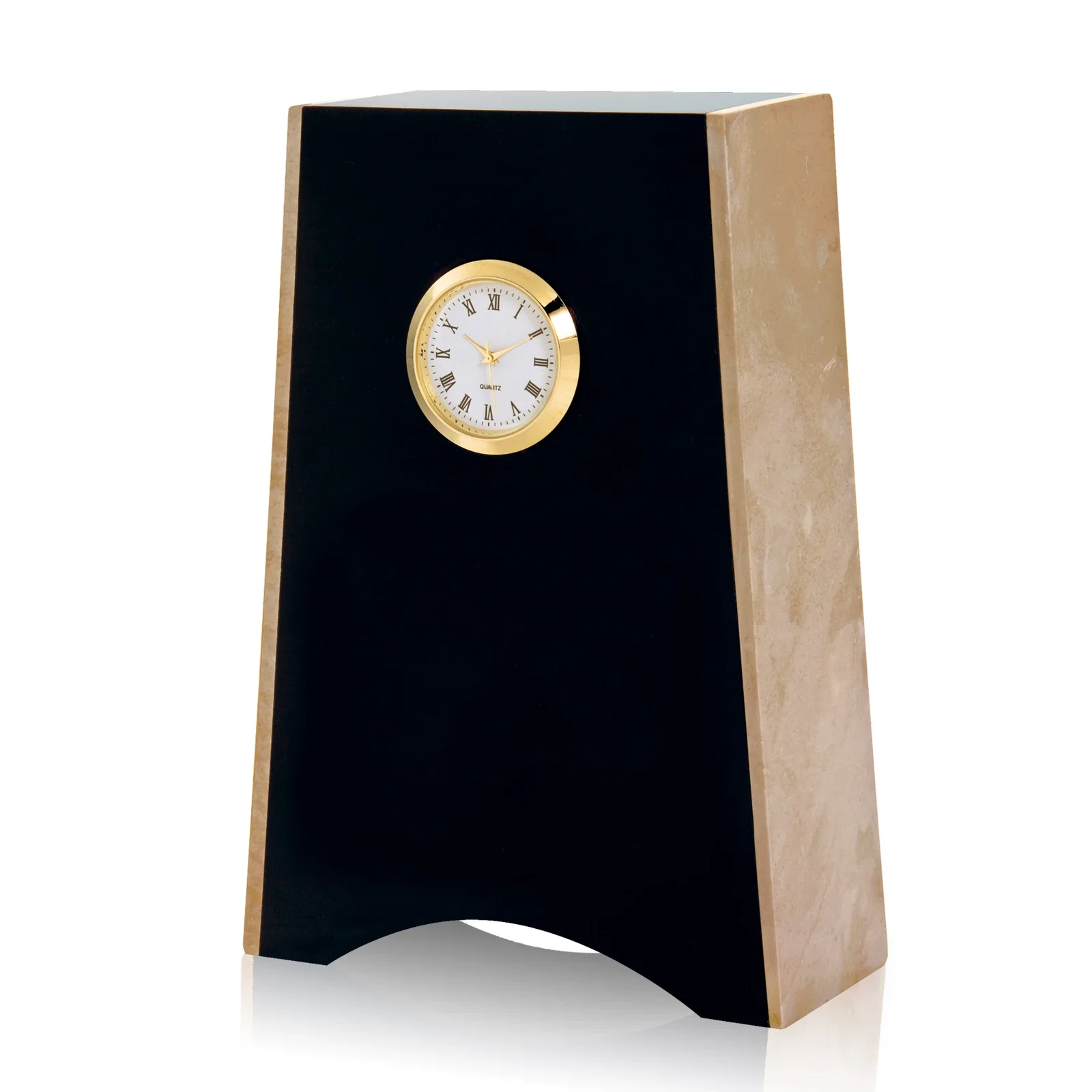 Custom Black Marble and Botticino Desk Clock - Nebraska for corporate award ceremonies