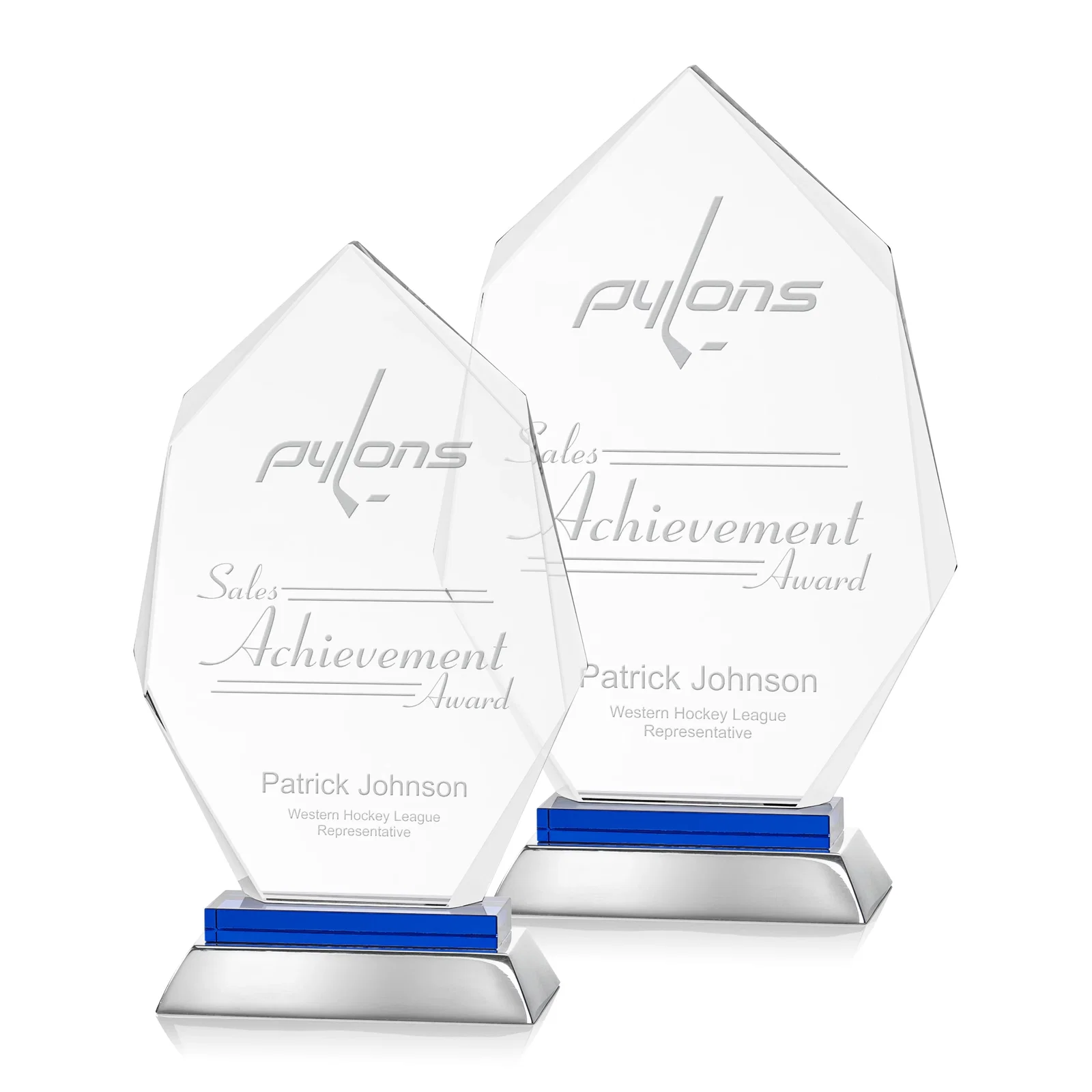 Custom Starfire Crystal Award on a Sapphire and Aluminum Base, metal awards for employee recognition