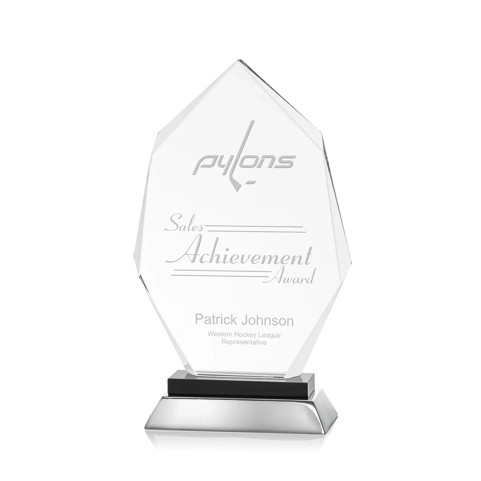 Custom Starfire Crystal Award on a Sapphire and Aluminum Base, metal awards for dealer and partner awards