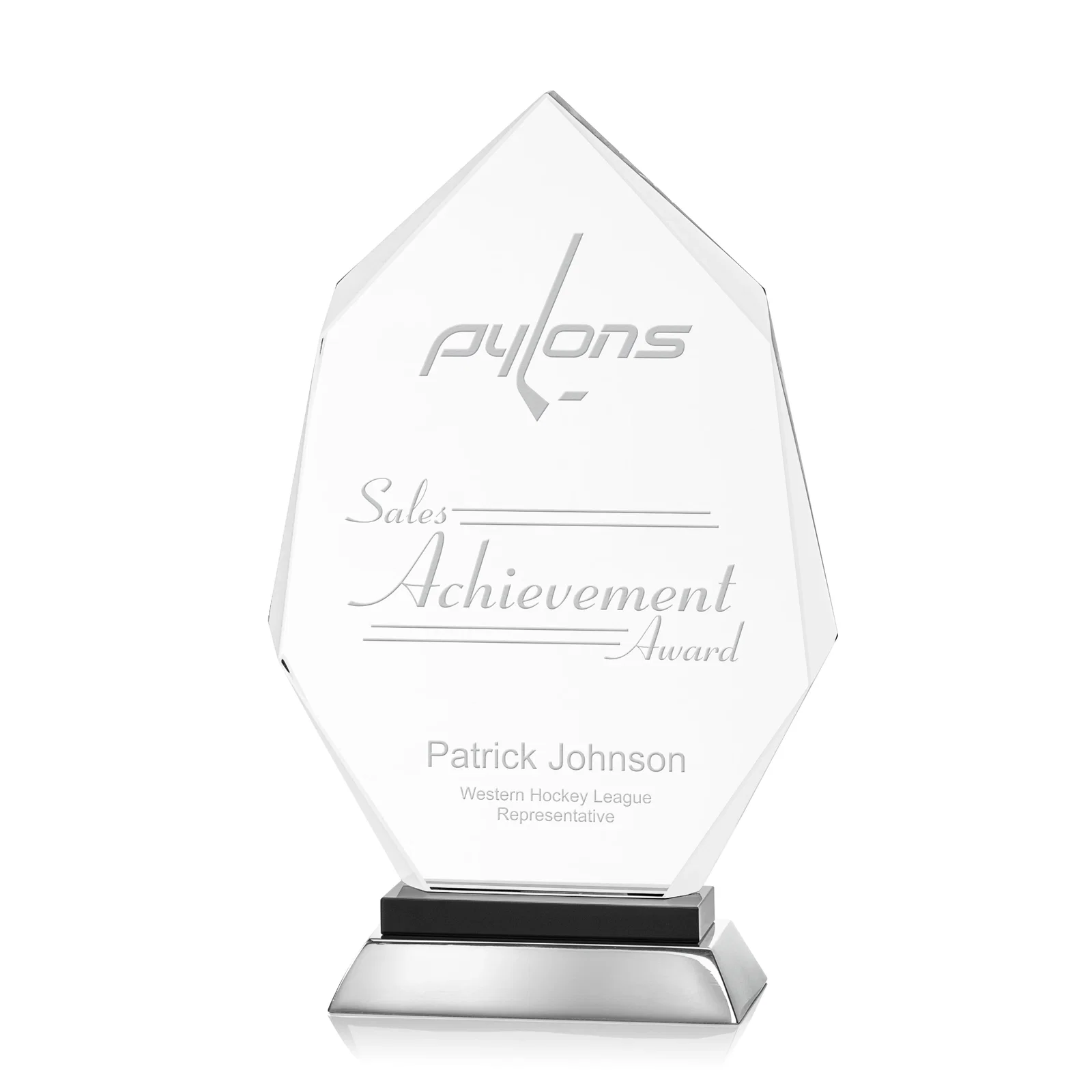 Custom Starfire Crystal Award on a Sapphire and Aluminum Base, metal awards for company anniversary events