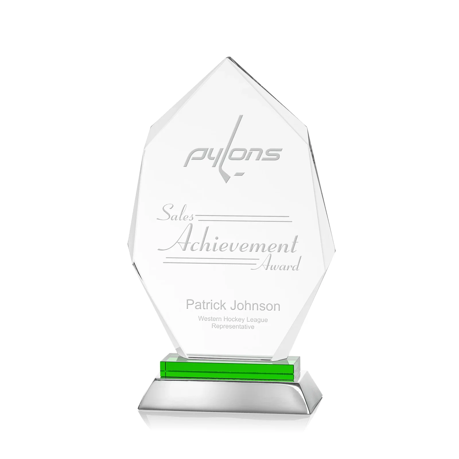 Personalized Starfire Crystal Award on a Sapphire and Aluminum Base, metal awards for corporate award ceremonies