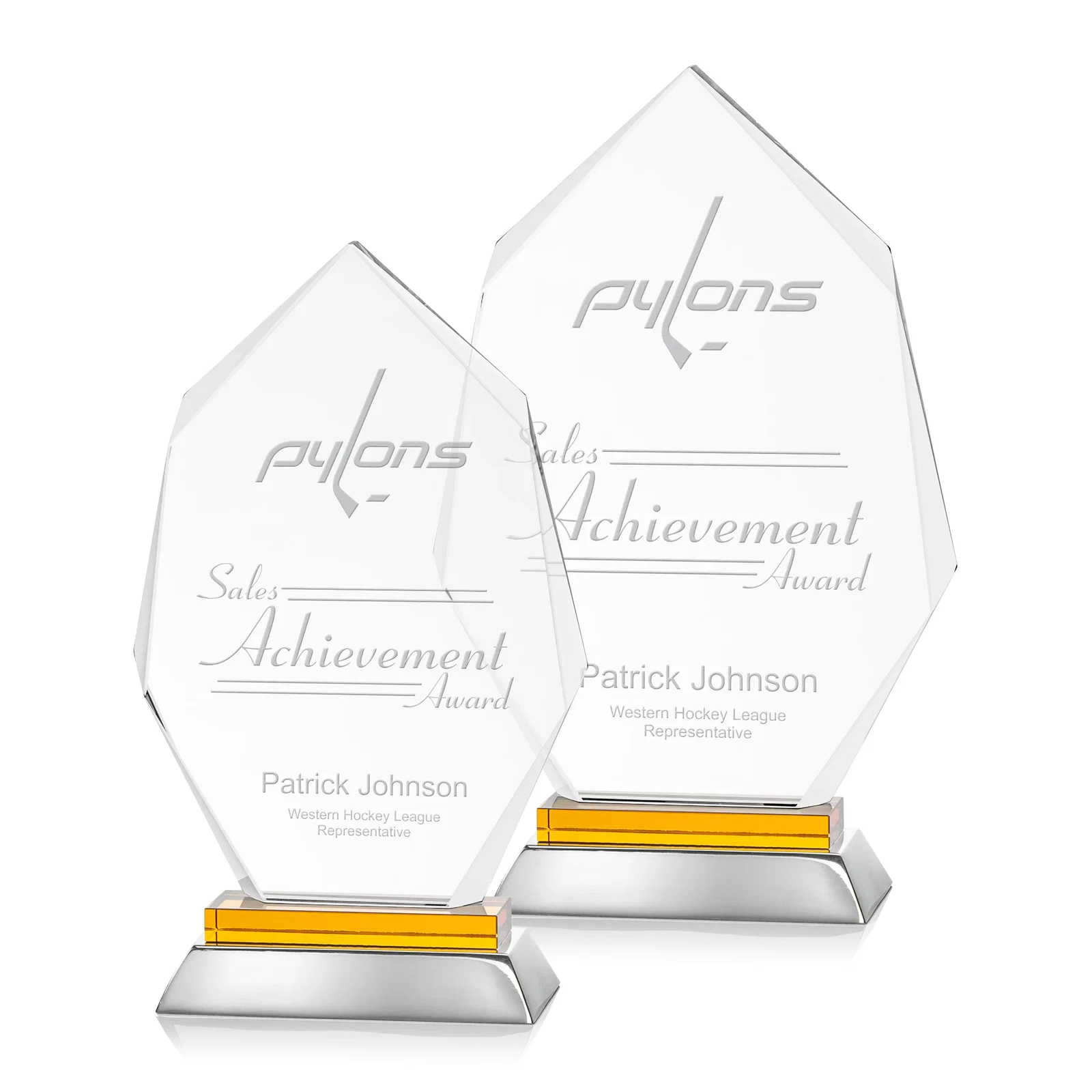 Personalized Starfire Crystal Award on a Sapphire and Aluminum Base, metal awards for sales achievement awards