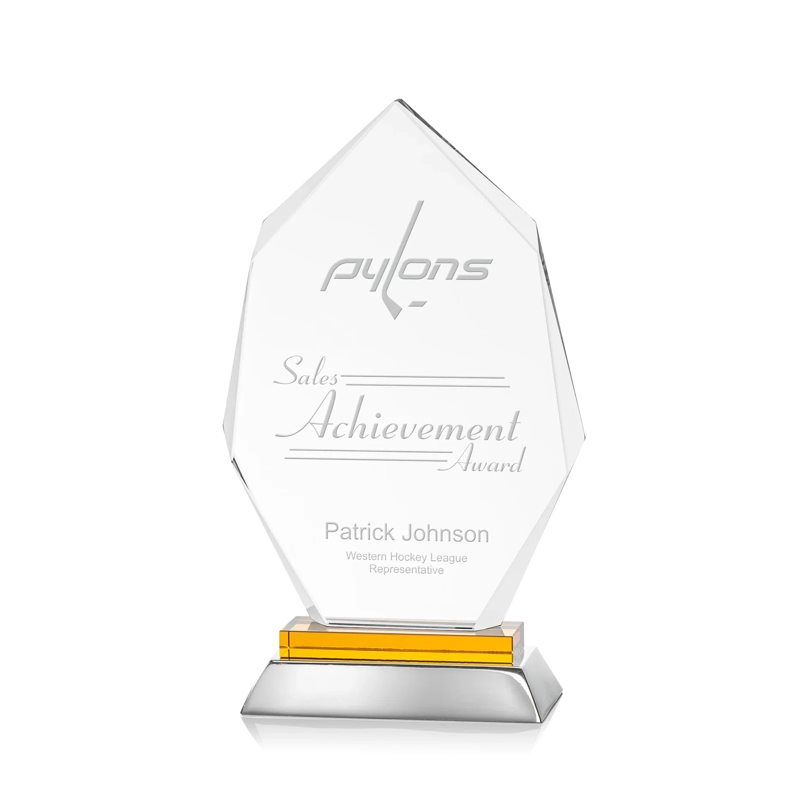 Personalized Starfire Crystal Award on a Sapphire and Aluminum Base, metal awards for retirement presentations
