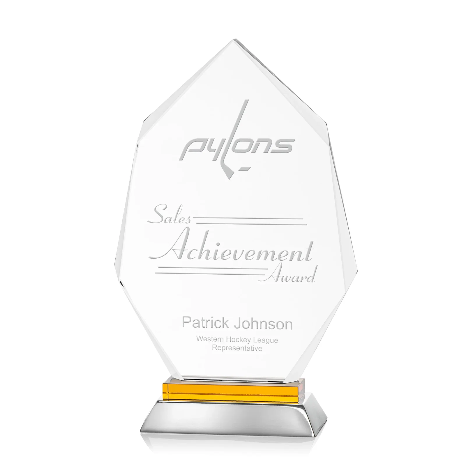 Personalized Starfire Crystal Award on a Sapphire and Aluminum Base, metal awards for team milestone celebrations