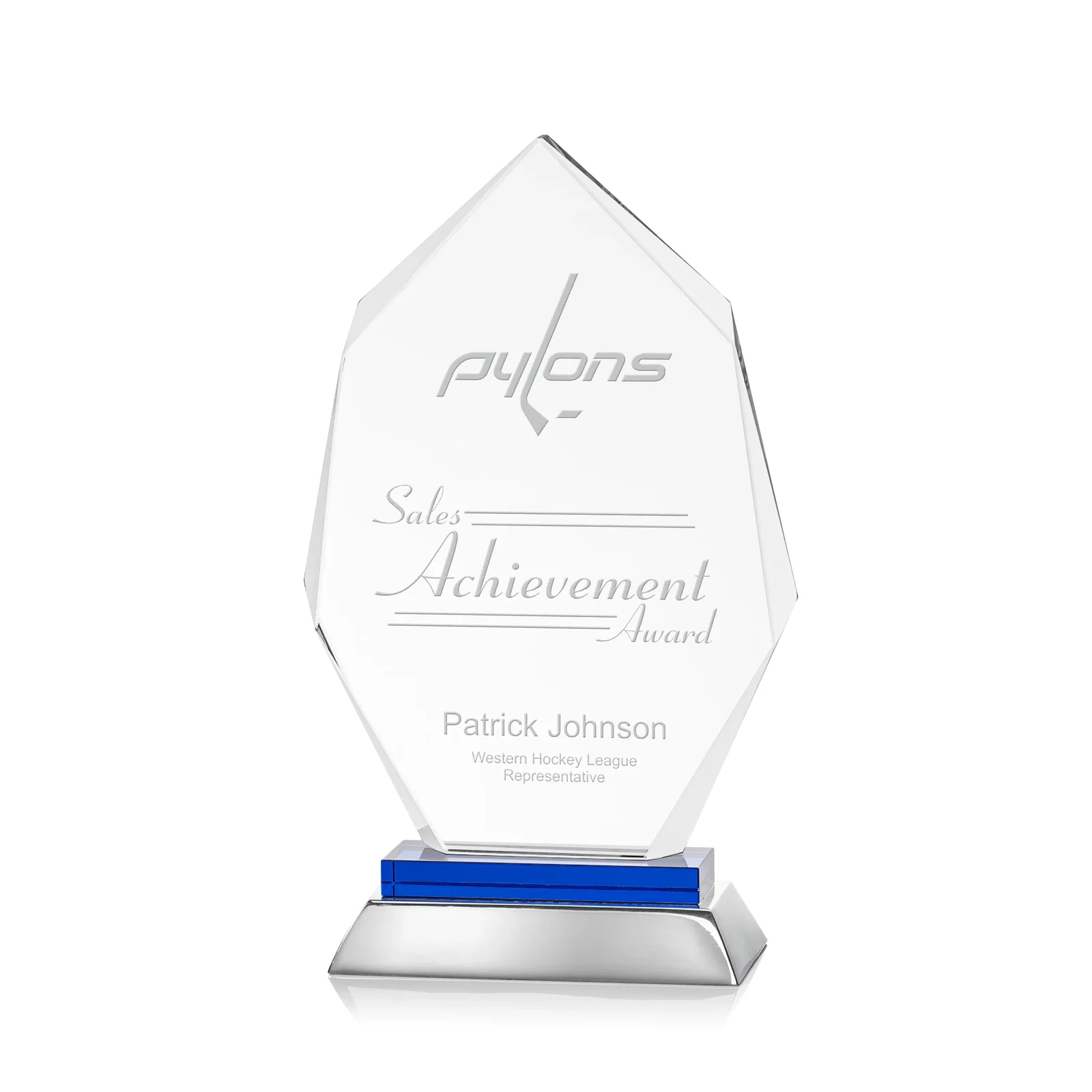 Custom Starfire Crystal Award on a Sapphire and Aluminum Base, metal awards for corporate award ceremonies