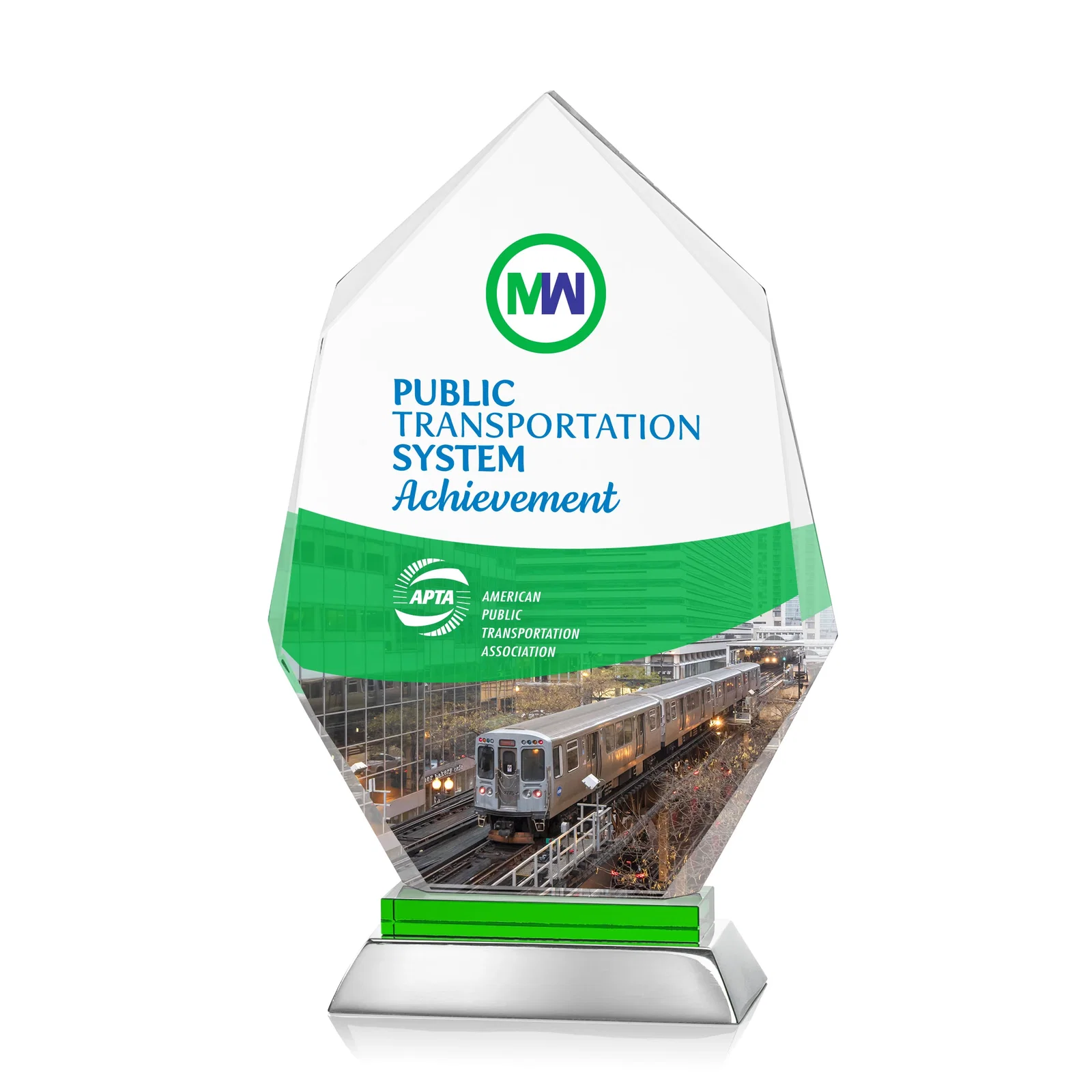 Personalized Starfire Crystal Award on a Sapphire and Aluminum Base, metal awards for company anniversary events
