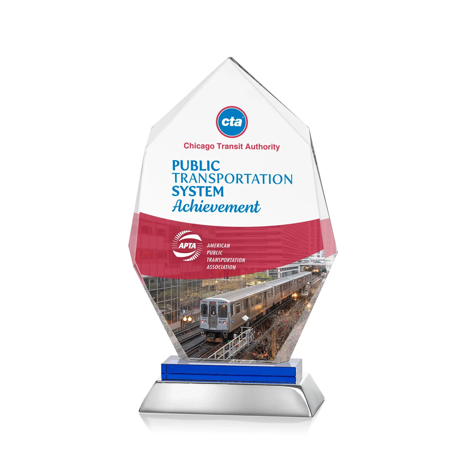 Promotional Starfire Crystal Award on a Sapphire and Aluminum Base, metal awards for retirement presentations