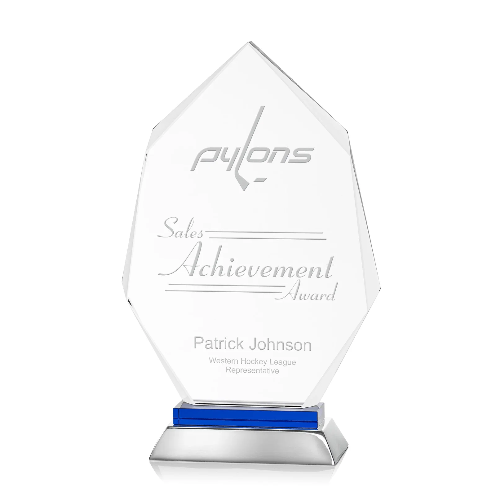 Custom Starfire Crystal Award on a Sapphire and Aluminum Base, metal awards for service anniversary gifts