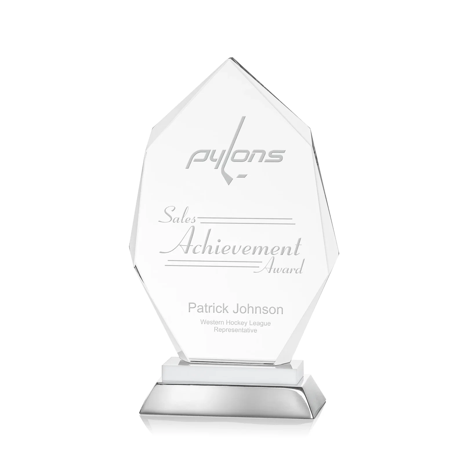 Custom Starfire Crystal Award on a Sapphire and Aluminum Base, metal awards for retirement presentations