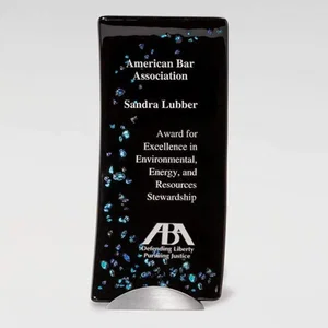 Black Opal Glass Curved Plate Award on Pewter Metal Base