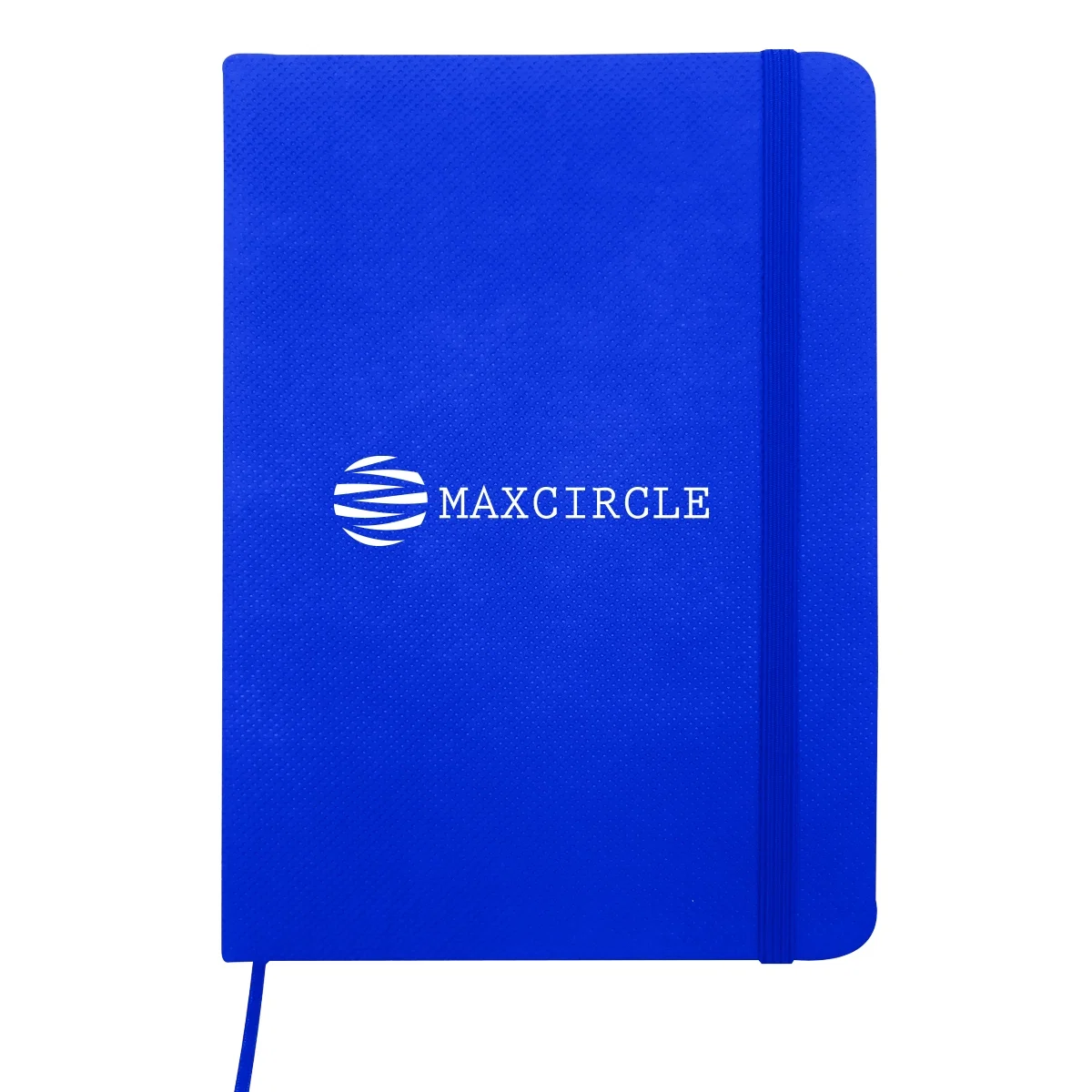 Notebook shown closed with a matte fabric textured front