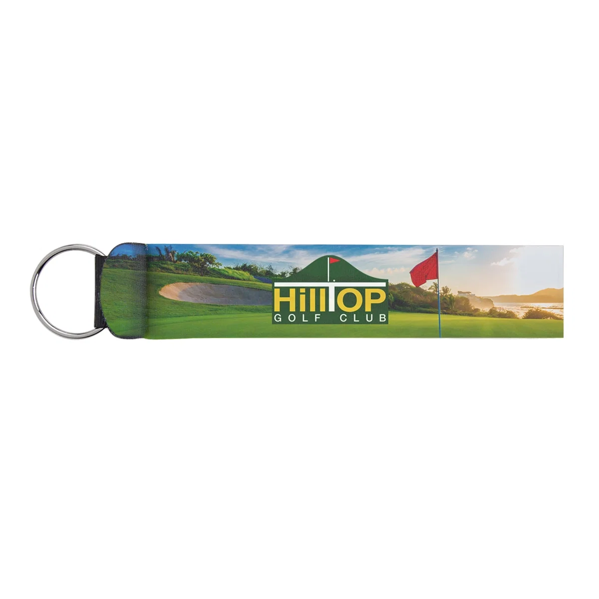 Neoprene wristband with an attached key ring, five inches long