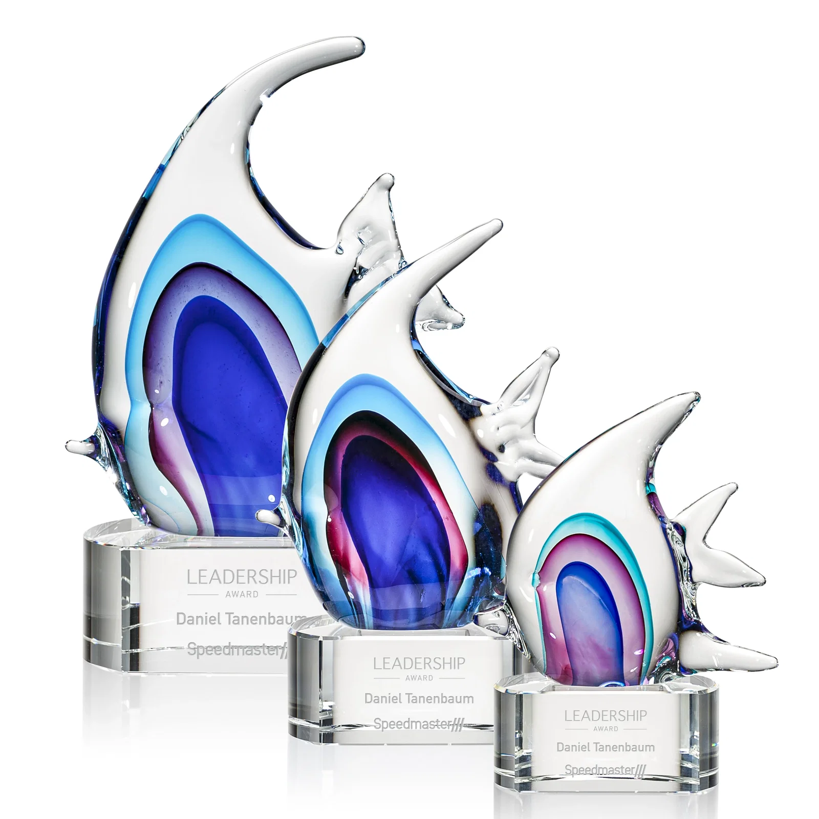 Custom Glass Fish Award on Optical Base for employee recognition